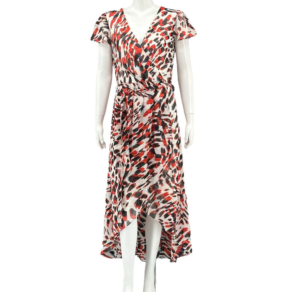 Julia Jordan Dress Womens 10 Flutter Sleeve Faux Wrap Fit & Flare Hi Lo Romantic